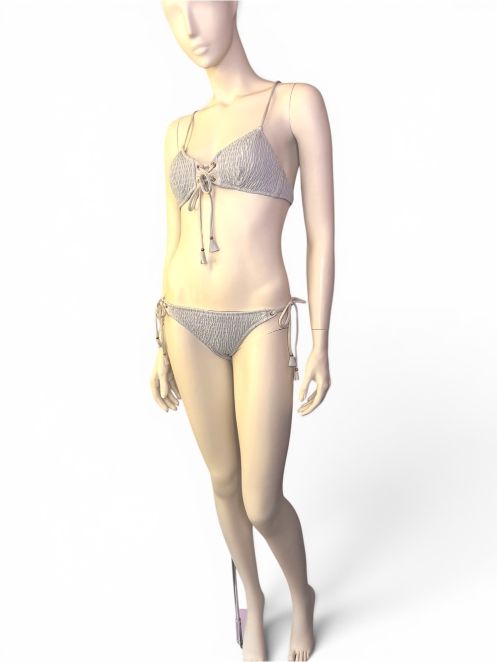 Victoria's‎ Secret Light Gray Smocked Swim Top with Gold Logo